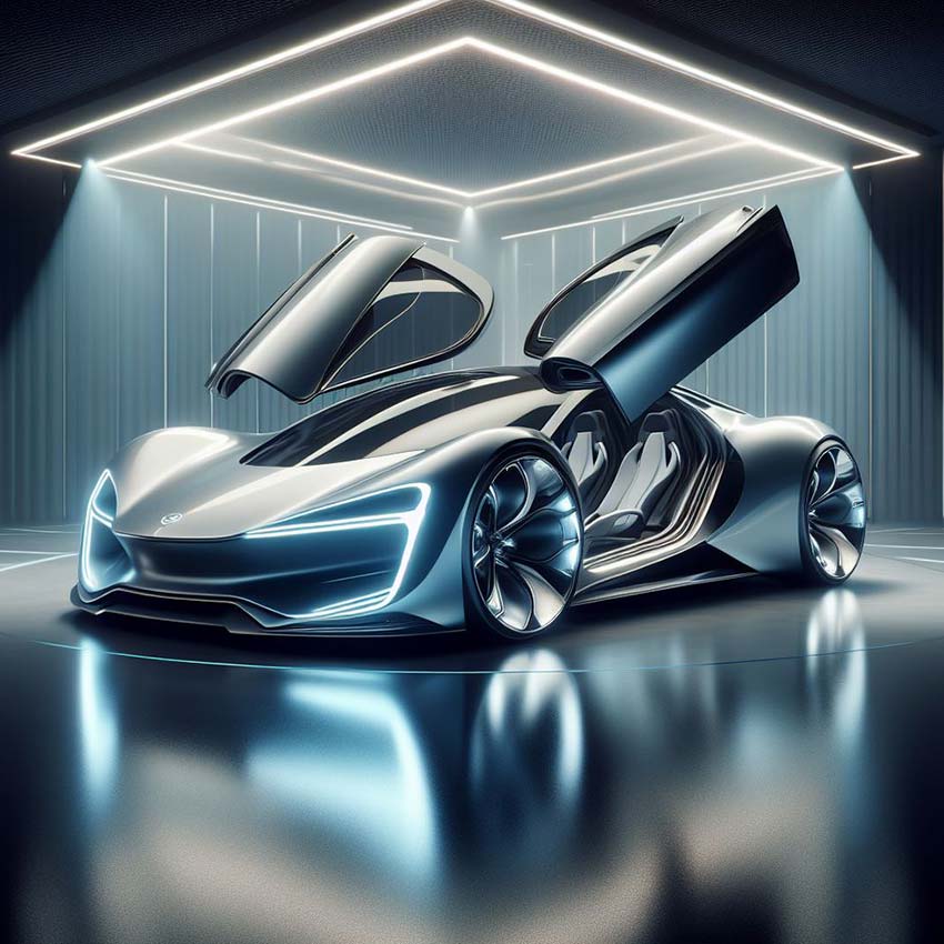 Sports car with doors open