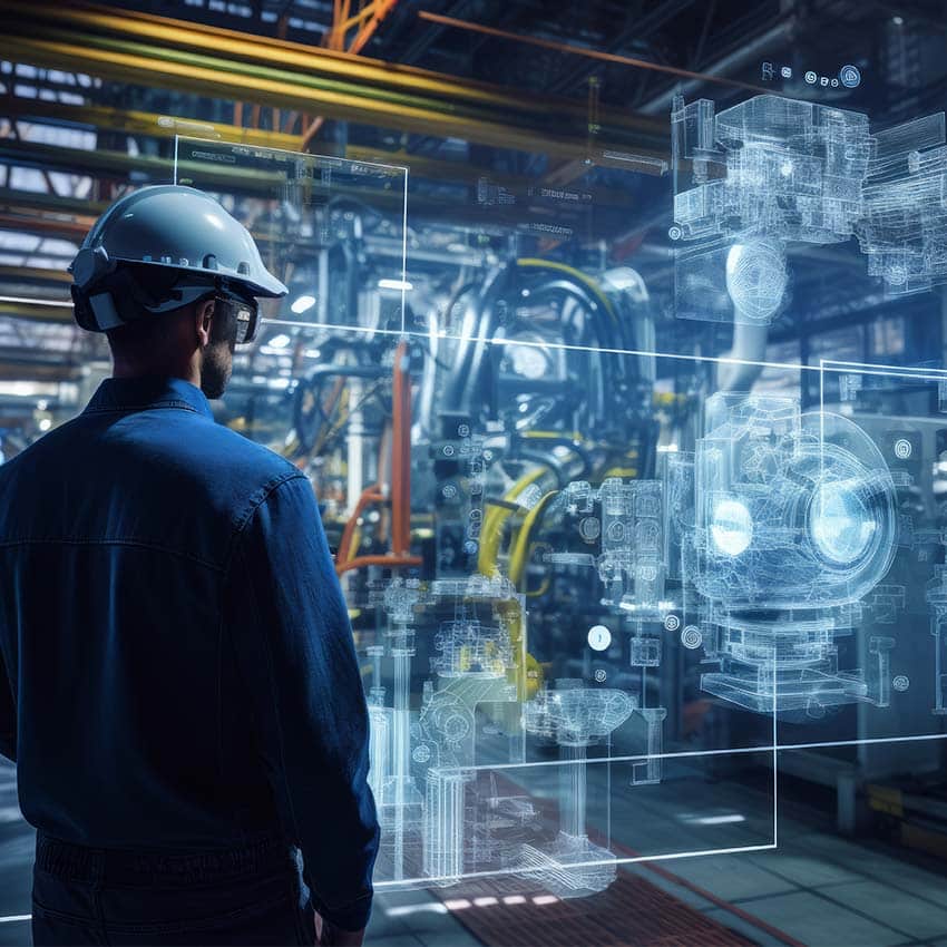Engineer looking at holographic components