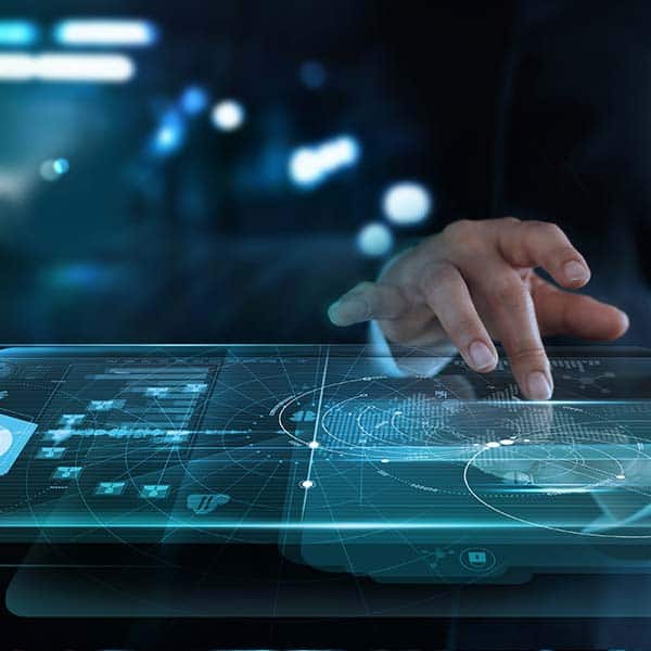 Hand interacting with a tablet