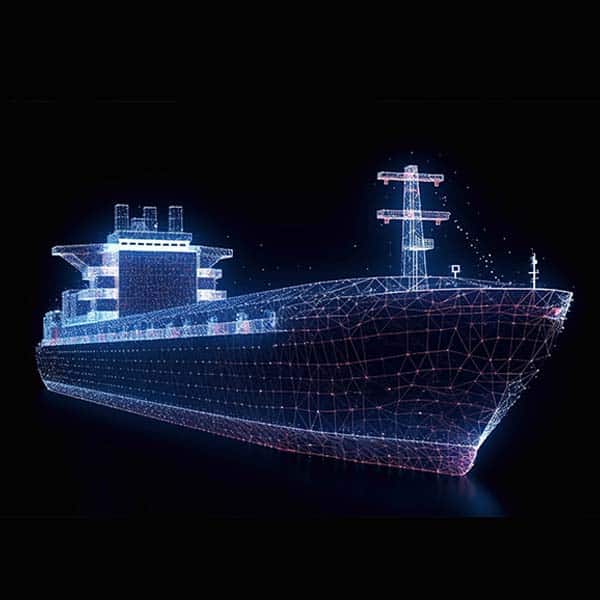 Wireframe rendering of a boat