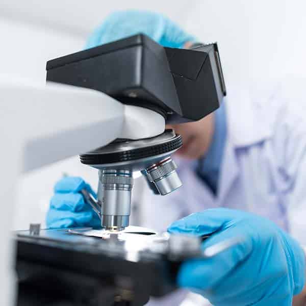 Person using research microscope